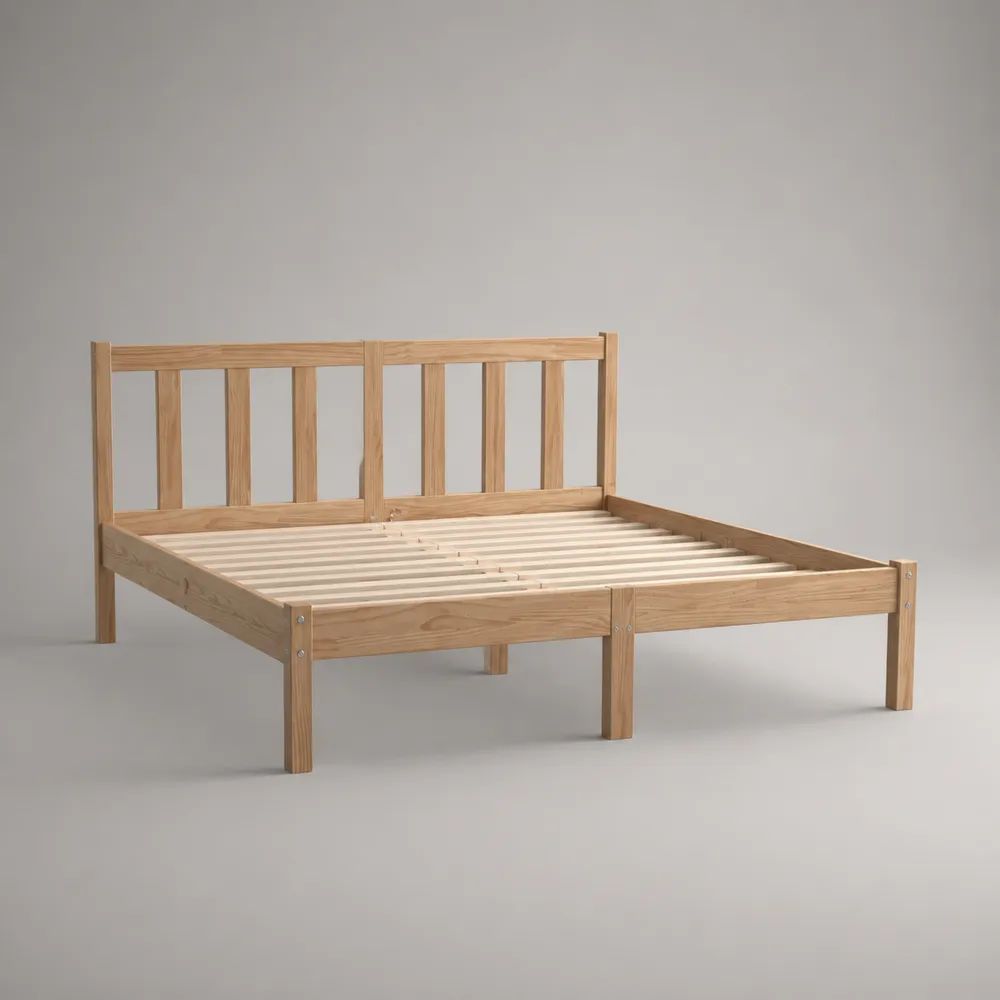 Doppelbett-Bettgestell aus massivem Kiefernholz mit Lattenrost und Kopfteil, Liegefläche 180 x 200 cm, Gesamtmaß 208 x 188 x 90 cm, Natur
