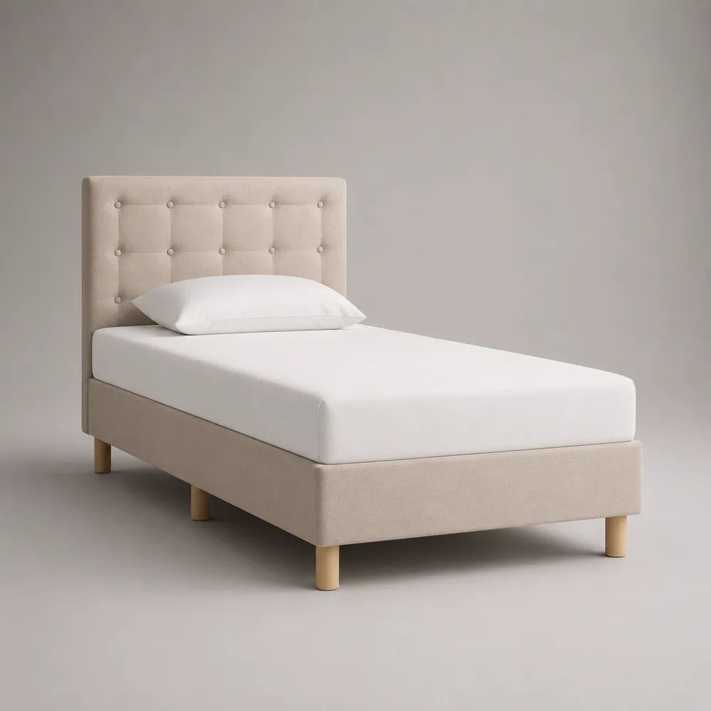 Polsterbett Einzelbett mit Lattenrost, Stoffbezug, Beige/Natur, Liegefläche 90 x 200 cm