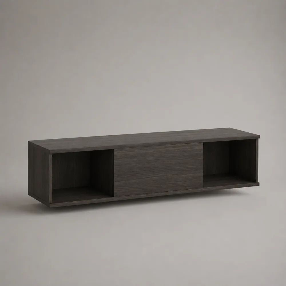 Wandhängendes TV-Lowboard aus melaminharzbeschichteter Spanplatte, Dunkelbraun, 140 × 35 × 30 cm