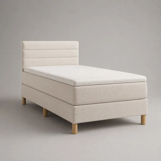 Boxspringbett-Set mit Matratze und Topper, Chenillebezug, Creme/Natur, Liegefläche 90 × 200 cm, Gesamtmaß 100 × 210 × 115 cm