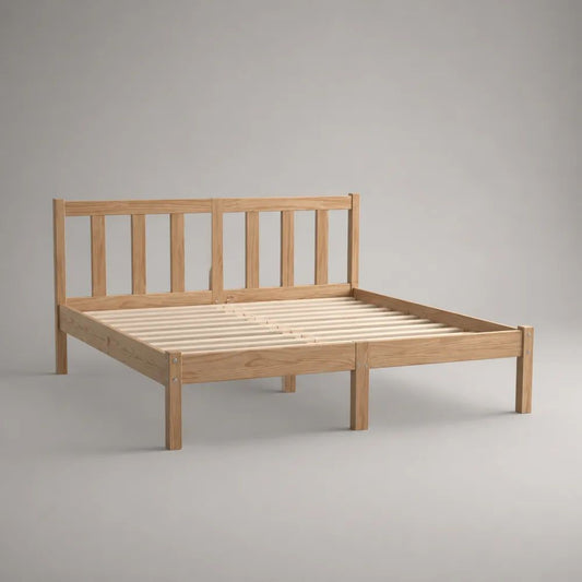 Doppelbett-Bettgestell aus massivem Kiefernholz mit Lattenrost und Kopfteil, Liegefläche 180 x 200 cm, Gesamtmaß 208 x 188 x 90 cm, Natur