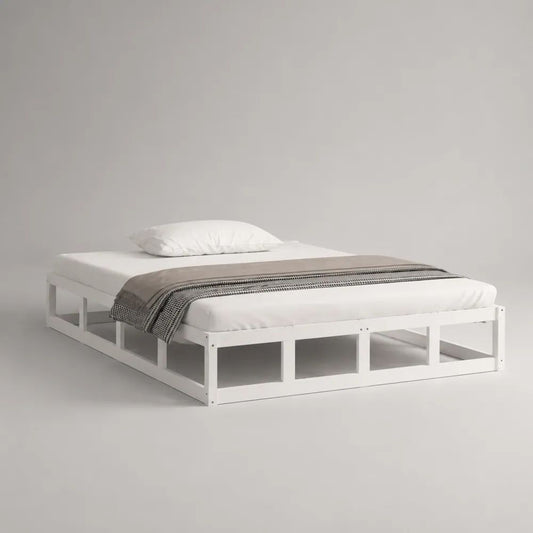 Bettgestell 160 × 200 cm mit Lattenrost aus massivem Kiefernholz, Weiß
