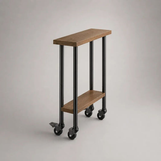 Schmaler Küchenwagen auf Rollen aus Spanplatte und Stahl, Braun/Schwarz, 80 x 30 x 90 cm