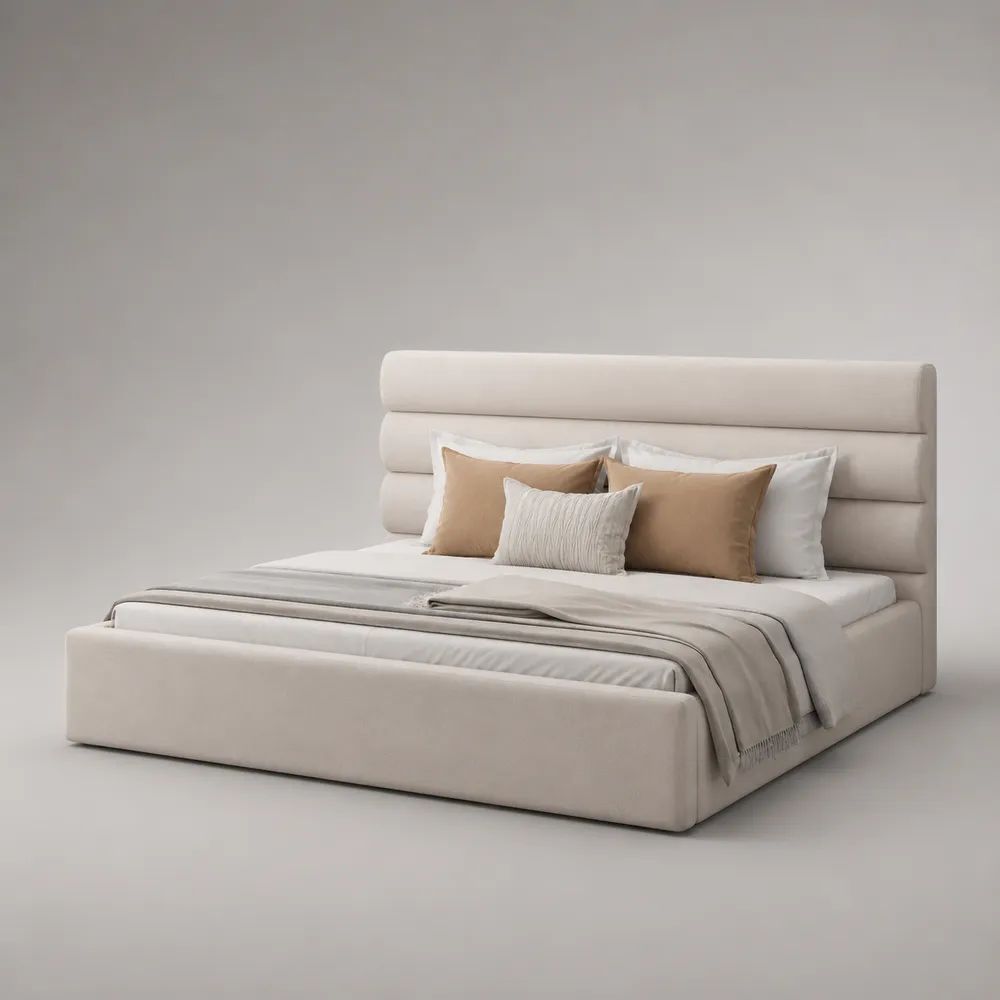 Polsterbett Doppelbett mit Stoffbezug und Lattenrost, Liegefläche 160 × 200 cm, Gesamtmaß 220 × 180 × 120 cm, Cremeweiß