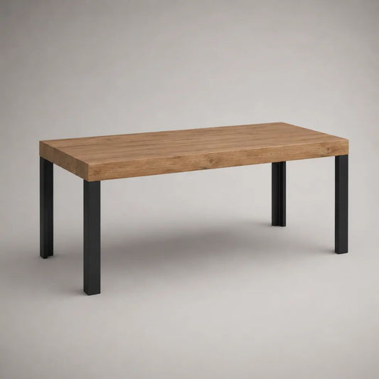 Rechteckiger Esstisch mit MDF-Tischplatte in Eichenoptik und Stahlgestell, Naturfarben/Schwarz, 160 × 80 × 76 cm