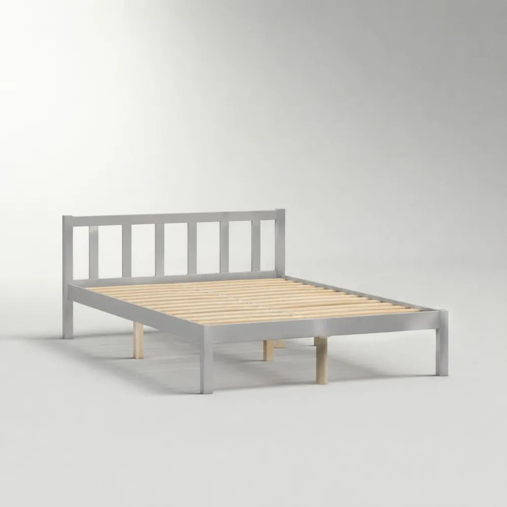 Doppelbett aus massivem Kiefernholz mit Lattenrost, Grau/Natur, Liegefläche 140 × 200 cm