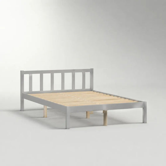 Doppelbett aus massivem Kiefernholz mit Lattenrost, Grau/Natur, Liegefläche 140 × 200 cm