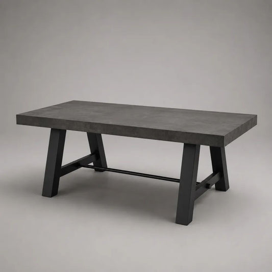 Rechteckiger Esstisch aus MDF in Betonoptik mit Stahlgestell, Betongrau/Schwarz, 160 x 80 x 75 cm